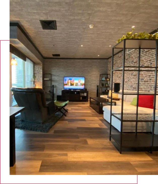 Fitout interior experts in Dubai project successfully completed and you can see the wooden floor with the design